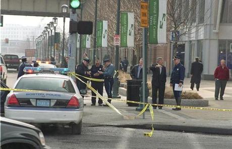 In a 2003 fatal pedestrian crash in Seaport Boulevard, multiple police agencies responded. A turf war between city and State Police continues to complicate policing issues in the fast-growing neighborhood.
